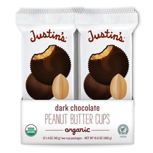 image:imageJustins Organic Dark Chocolate Peanut Butter Cups by Justins Rainforest Alliance Certified Cocoa Glutenfree Responsibly Sourced 12 Packs of 2Cups each