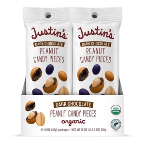 image:imageJustins Dark Chocolate Peanut Candy Pieces 12pk of 15oz bags Organic Gluten Free NonGMO Responsibly Source Rainforest Alliance Certified CocoaDark Chocolate Peanut